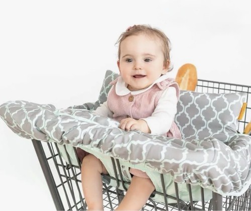 Binxy Baby Shopping Cart Cover Geometric Pattern Gray White Aqua Germ Barrier