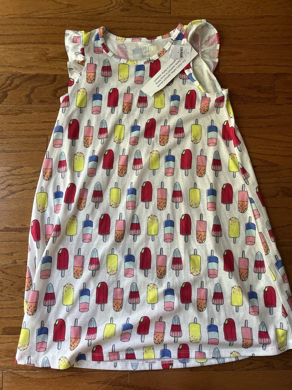 Gap Kids Girls 12 Knit Cotton A-Line Knee Dress Popsicle Print Sleeveless-New