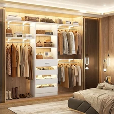Closet Organizer System with 4 Drawers & Shelves Built In Wardrobe Garment Rack
