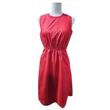 Madewell Red Sleeveless Cotton Midi Dress Elastic Waist Pockets Size 6 C6209