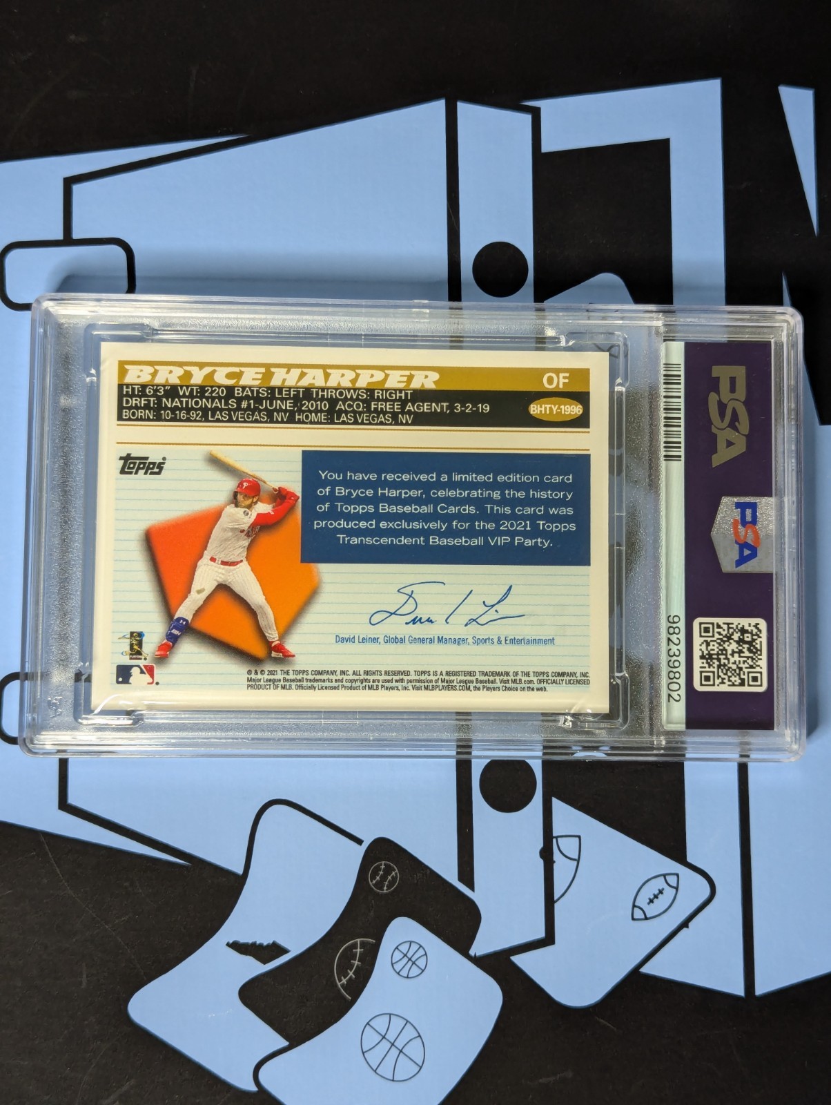 2021 Transcendent Bryce Harper#BHTY-1996 VIP Party Through/Years PSA 10 POP2 /95 view 2