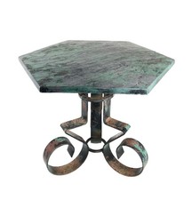 Vintage Hexagonal Textured Slate Top Side Table with Wrought Iron Legs
