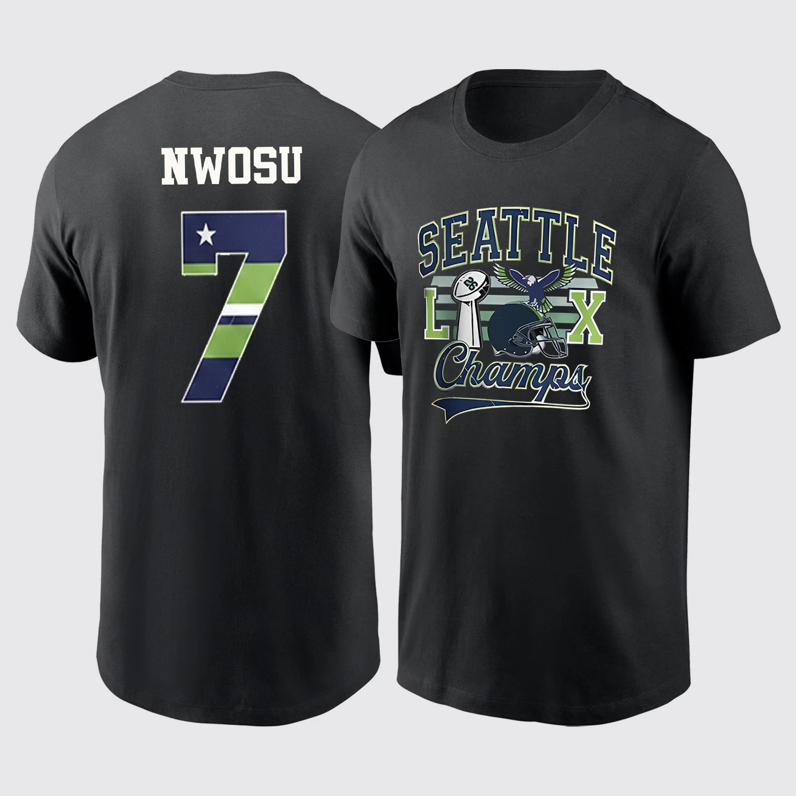 Uchenna Nwosu #7 Seattle Seahawks Champs Name and Number