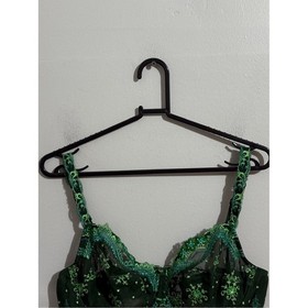 Lise Charmel 36D Emerald Green Black Sheer Floral Embroidered Lace Underwire Bra