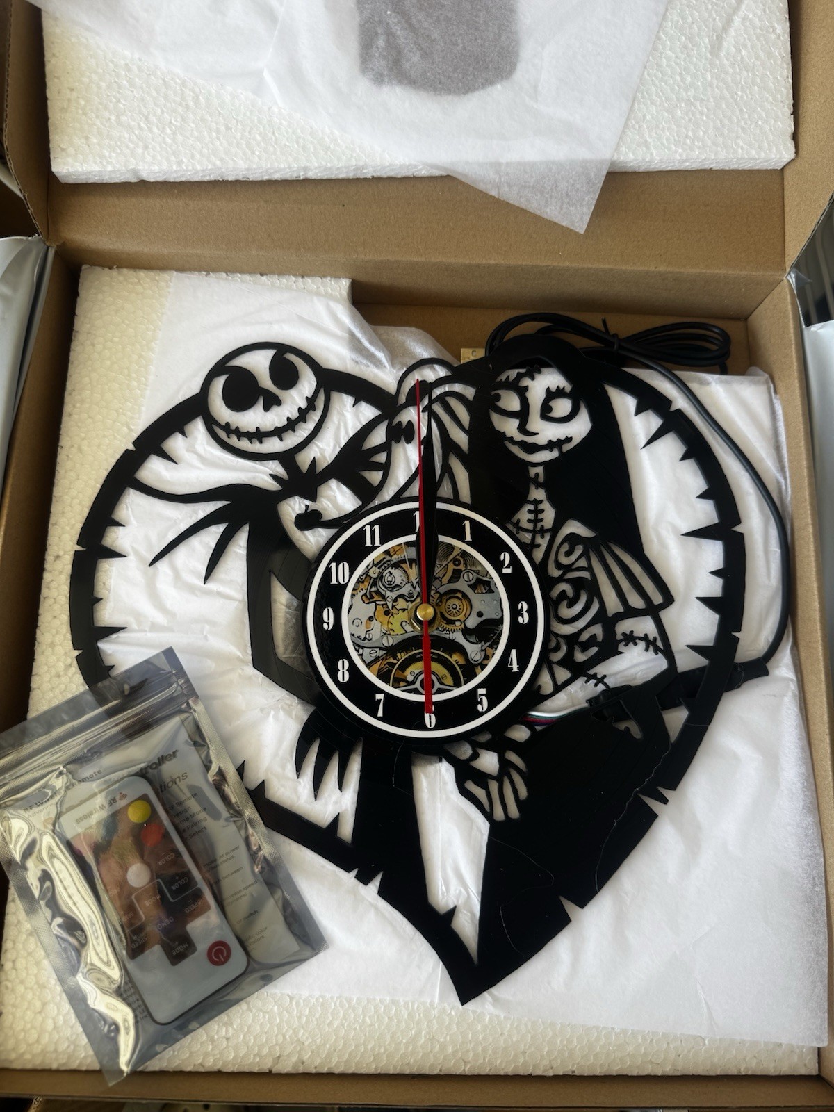 LED Jack & Sally Vinyl Record Wall Clock Nightmare Before Christmas Halloween
