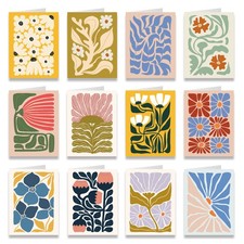 Abstract Floral Card Set 12 Pack Gift For Friend Artistic Bohemian Greeting Card