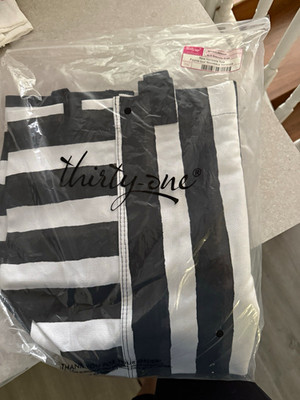 Thirty-One Black & White Striped Large Tote Bag, Lightweight Double Handles