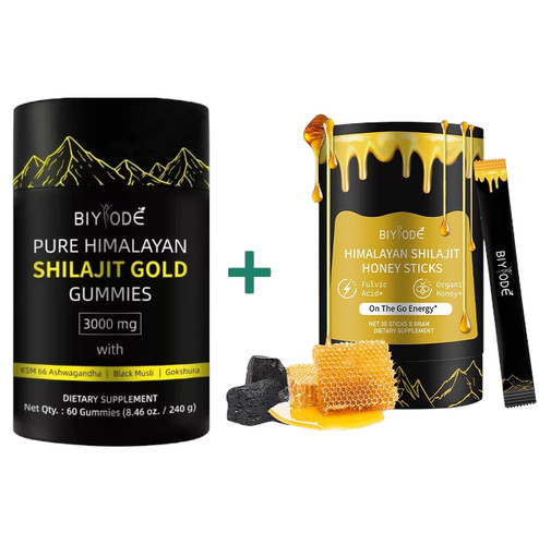 Shilajit Honey Sticks 30 Count + Shilajit Gummies 60 Ct Bundle Pack