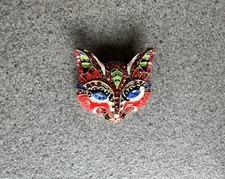 Enamel Cat Mask Brooch Pin Rhinestone Crystal Colorful Cat Face Mint NWOT