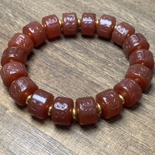 Chinese Special Tibetan 10 14mm Old Red Agate Retroflex pattern Beads Bracelet