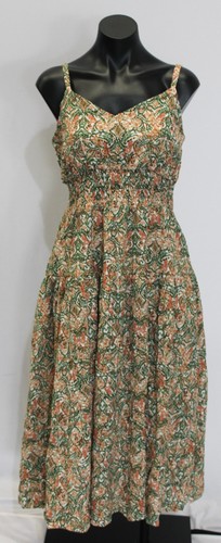 Skies Are Blue Women's Flowy Printed Midi Dress AC2 Olive Bush Medium NWT