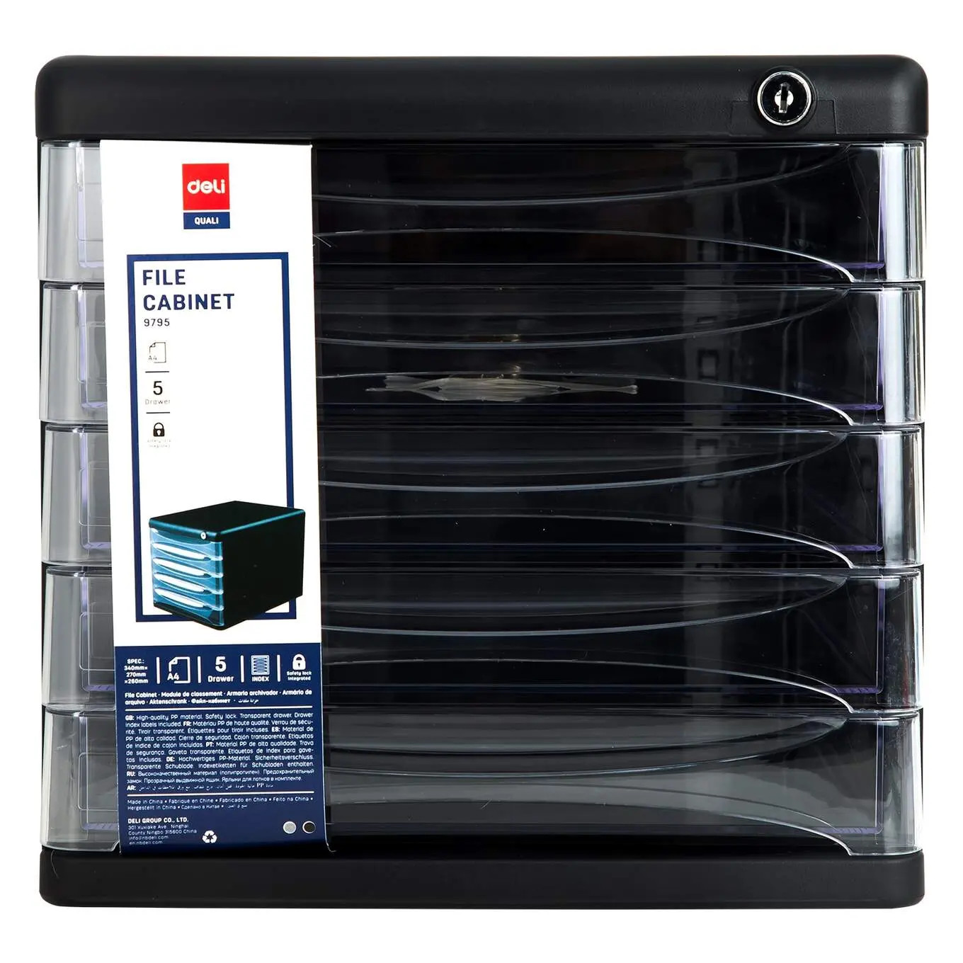 6921734997951 Pojemnik z 5 szufladami Deli 9795 na kluczyk czarny DELI