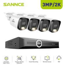 SANNCE 8CH NVR 3MP Audio PoE IP Security Camera System Outdoor Color Night IP67