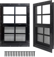 24" x 36" Shed Windows with Tempered Glass and Fiberglass Screen, 2 Pack Small S