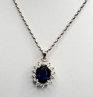 Collier ancien en argent massif avec pendentif CZ bleu et transparent