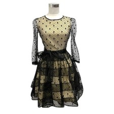 Red VALENTINO dress f lace tulle see-through 3 4 sleeve knee length 38 Used 40b6