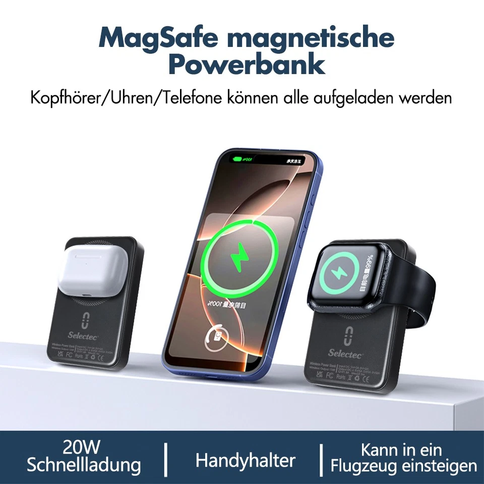 50000mAh Wireless Magnetische Powerbank 22,5W Schnell Ladegerät für iPhone Handy - Bild 3 von 4
