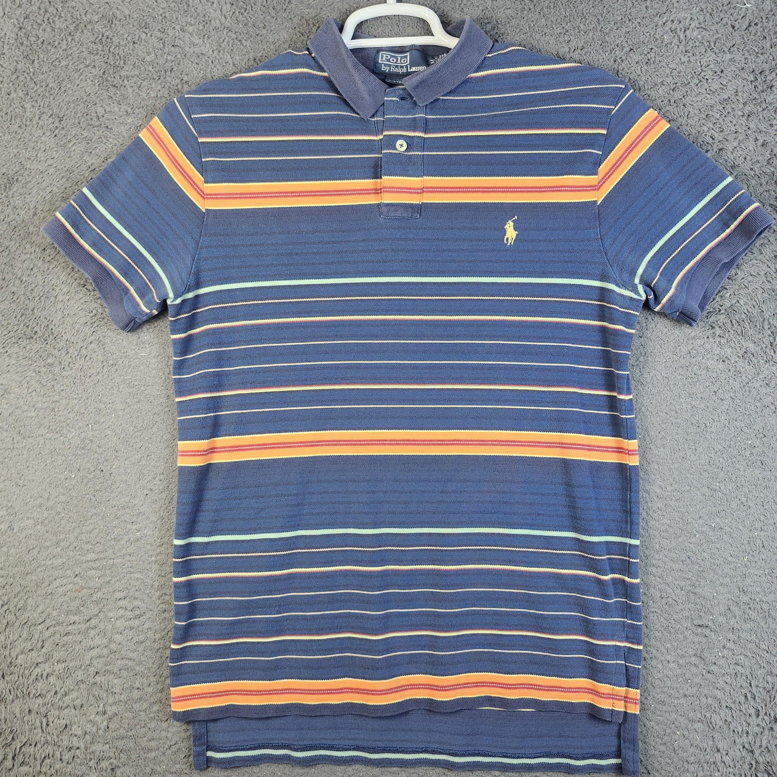 Polo Ralph Lauren Polo Shirt Mens Medium Blue Custom Fit Striped Short Sleeve