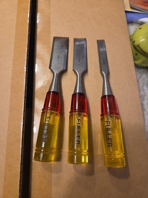 lot of 3 vintage Fuller wood chisels 1'' 3/4'' 1/2'' (25mm 20mm 12mm)