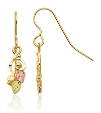 10K Solid Tri Color Pink White Yellow Black Hills Gold Leaf Dangle Earrings