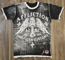 Affliction AC MC American Customs Distressed Double Sided Shirt S Small Black...
