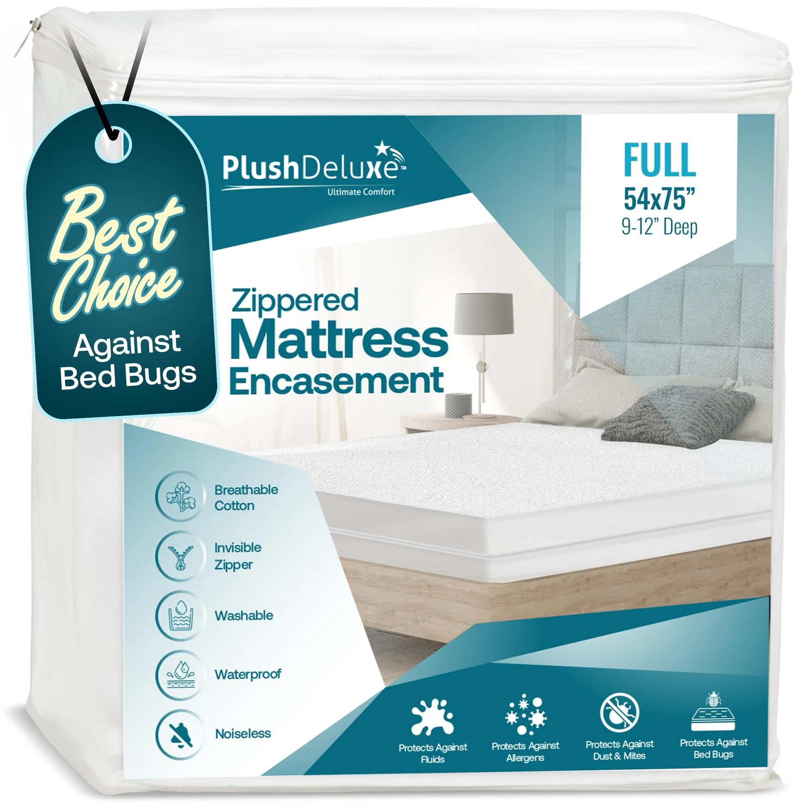 Full Size Mattress Encasement - Zippered Waterproof, Hypoallergenic Terry