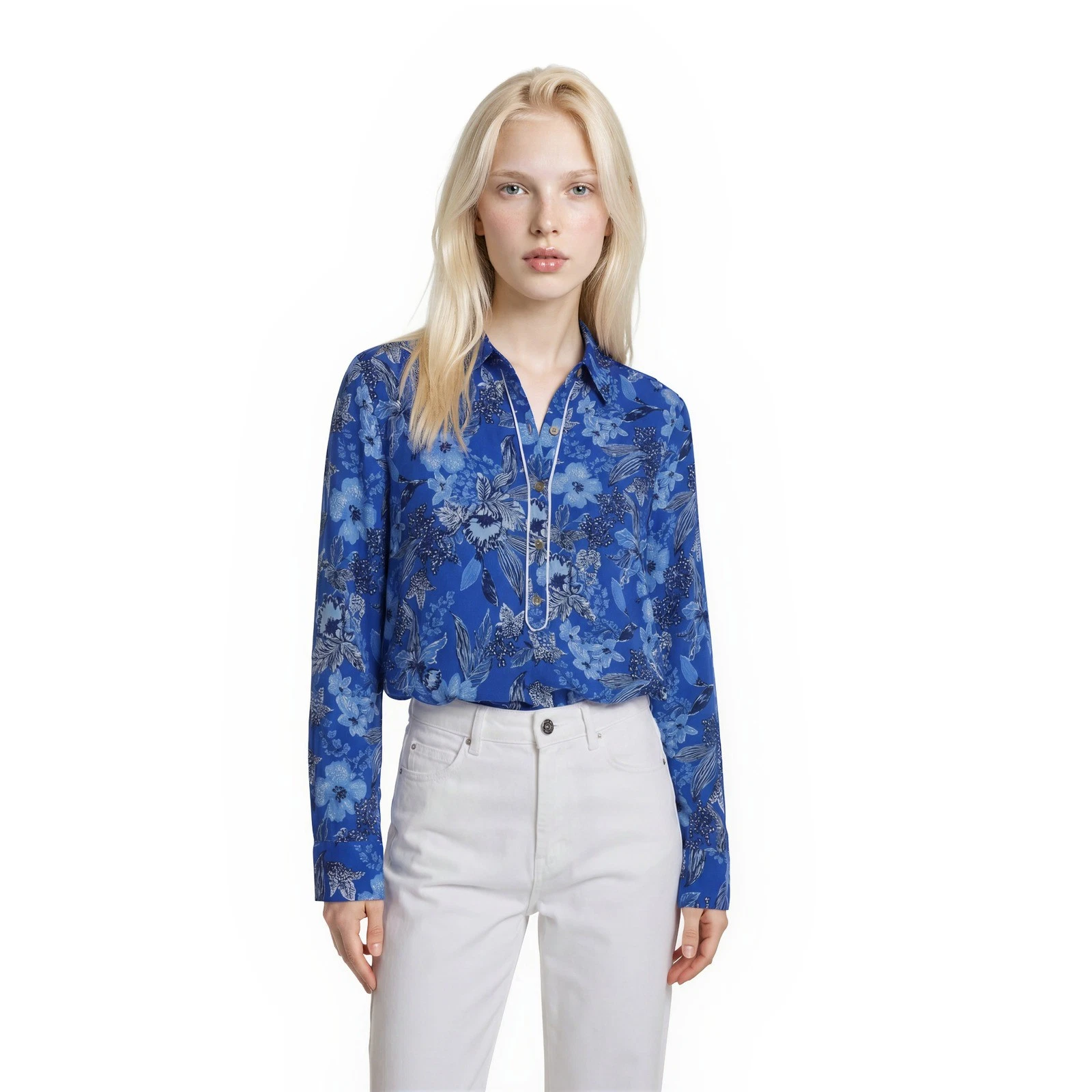 Lilly Pulitzer Sophie Top Women's Size Small Blue Floral UPF 50 Long Sleeve
