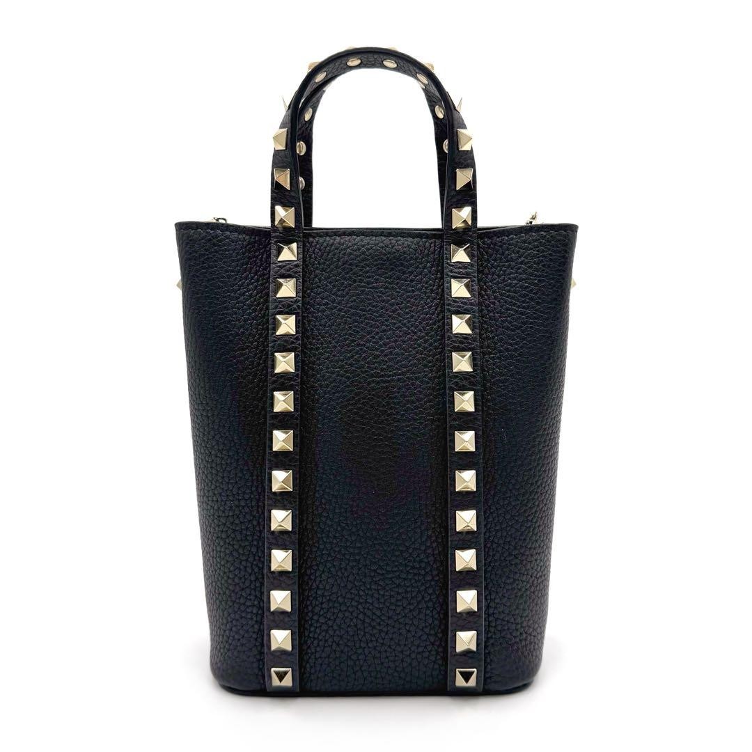 VALENTINO Women Rockstud Chain Shoulder bag 2Way Leather Black Gold from japan thumbnail 22