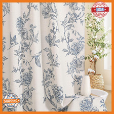 MitoVilla Long Shower Curtain Set 72 x 78 Cotton Floral Hummingbird Cottagecore