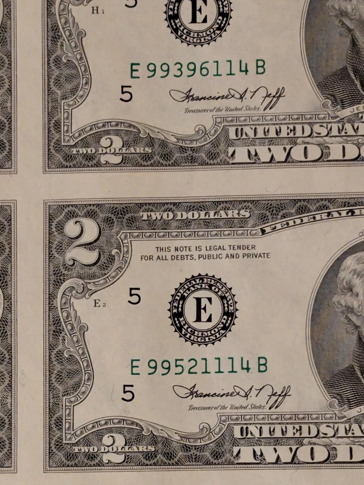 1976 $2 FRN Uncut Sheet Of 16 E-B Richmond Notes - Image 2 of 2