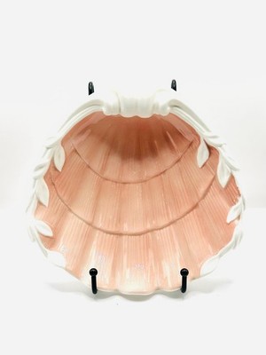Vintage Fitz & Floyd Ceramic Open Shell Seashell Pink & White Dish 1976