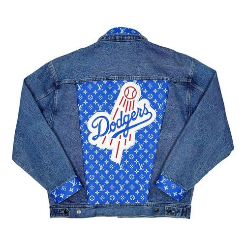 Vintage seltene MLB Los Angeles Dodgers blaue maßgeschneiderte Designer Denim Jeansjacke Herren Lg - Bild 1 von 11
