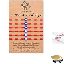 Ver.3 Evil Eye 7 Knot Lucky Bracelets Adjustable Red String Amulet for Women ...