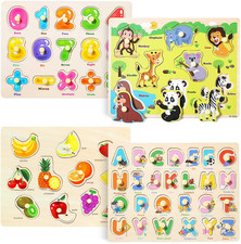 GRINNNIE Wooden Peg Puzzle for Toddlers 2 3 4 Years Old, 4 PCS Montessori Educat