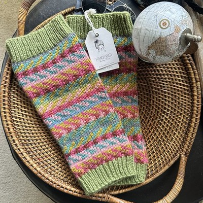 French Knot Wool Bright Rainbow Knit Multicolor Boho Leg Warmers New with Tags