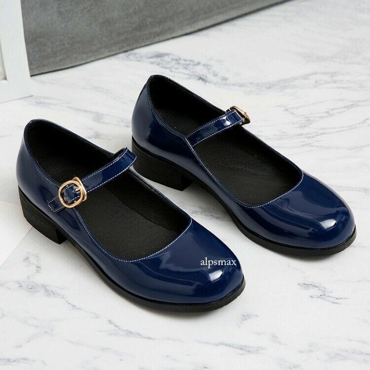 Womens Fashion Round Toe Flats Sweet Mary Jane Dress Buckle Strap Shoes Oversize