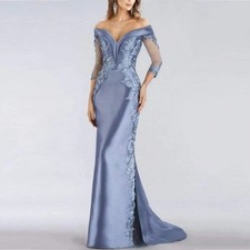 Mother of the Bride Dress Off-Shoulder V-neck Appliques Party Wedding Guest Gown
