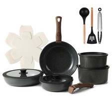 15PCS Ceramic Cookware Sets Detachable Handle Pots and Pans Set Non Stick (Bl...