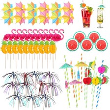 80pcs Cocktail Garnish Set,Umbrellers, Paper Straws,Stirrers & Sparkler Sticks