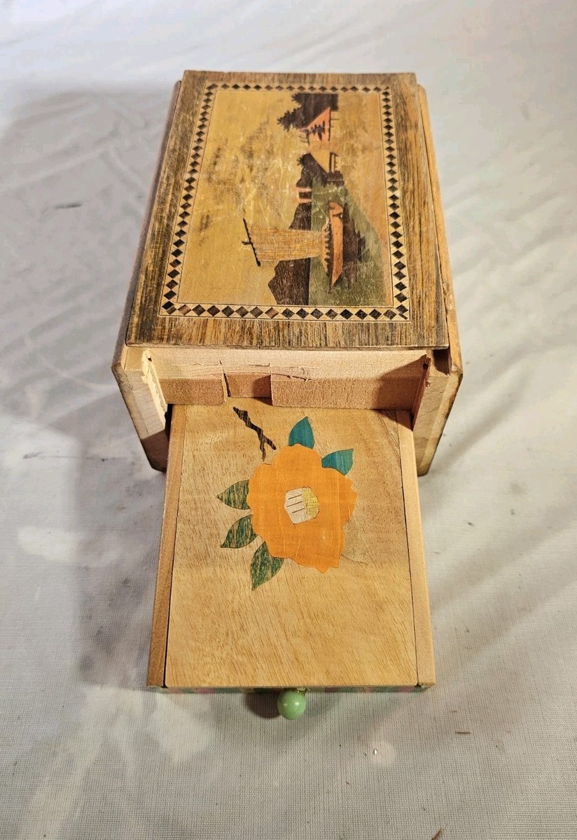 Vintage Japanese Himitsu-Bako Secret Puzzle Box Mt. Fuji Yosegi