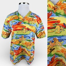 Disney Lion King Scrub Top Pumba, Timon, Samba, Nala Nurse CNA Tech V-Neck L
