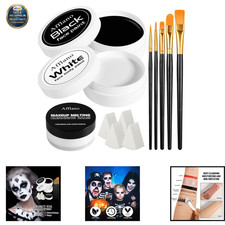 Face Paint Kit Oil-Based Grease Makeup 50g Black White Large Set Brushes Sponges