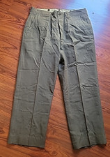 VINTAGE US KOREAN WAR MILTARY PANT ARMY KHAKI TROUSER STYLE BUTTON FLY 35 WAIST