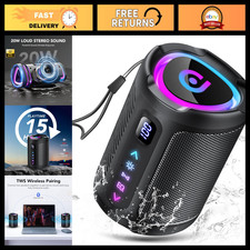 Portable Bluetooth Speaker with LED Light, 15H Playtime, IPX7 Waterproof, Enhanc