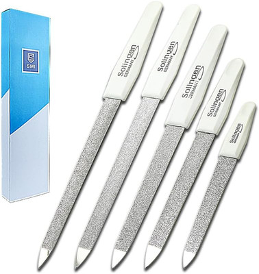 5 Pcs Solingen Germany Sapphire Metal Nail File Set + 1 Curved File - Fine and C