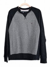 Tommy Hilfiger Men s L Crewneck Sweatshirt Gray Black Raglan 90 Cotton