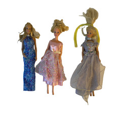 VINTAGE BARBIE DOLL LOT OF 3 DRESSED IN BLUE EVENING GOWN ,PINK ANDPURPLE 12''
