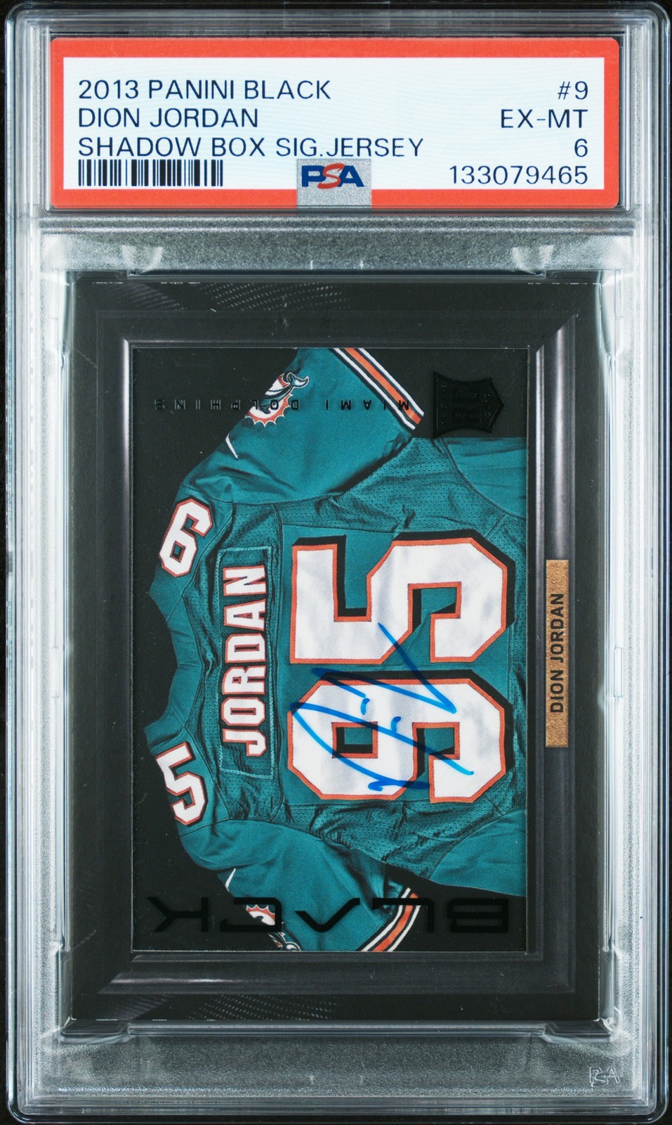 2013 PANINI BLACK SHADOW BOX SIGNATURE JERSEYS #9 DION JORDAN 53/99 PSA 6 AUTO