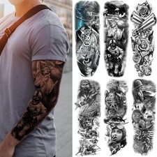 Military Temporary Tattoo Sleeves, Full Arm Large 6 Count Pack of 1 , Black