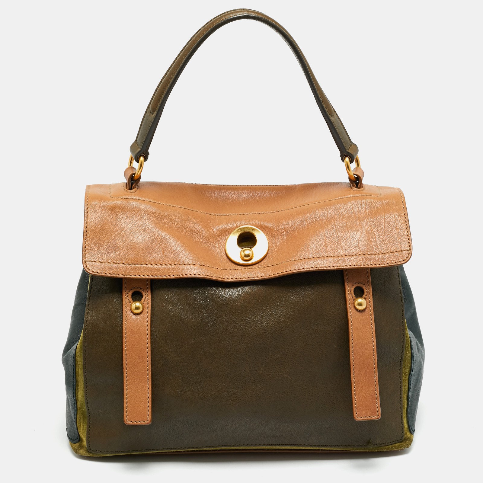 Borsa Yves Saint Laurent tricolore pelle e camoscio media musa due manici superiori